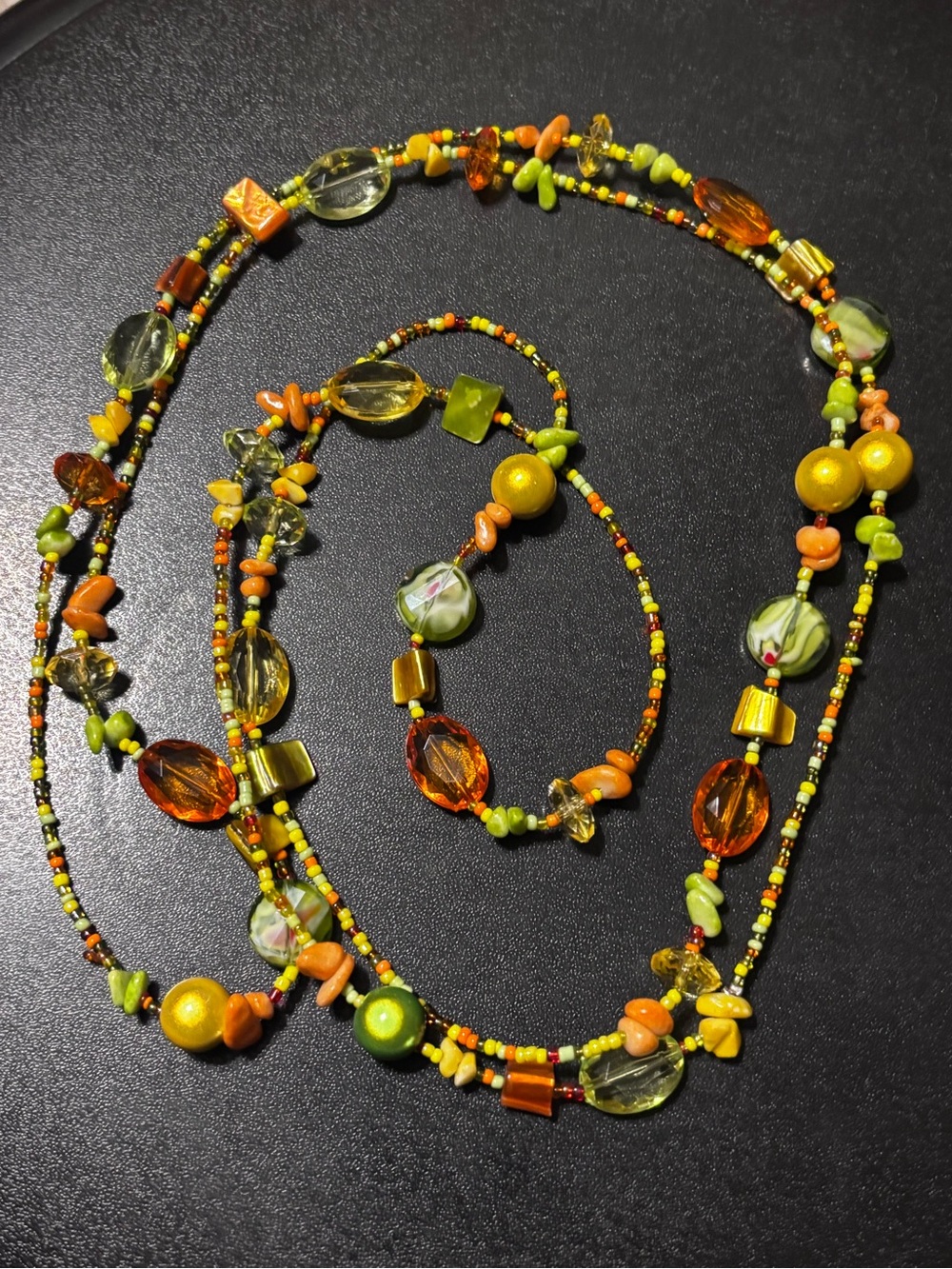 Art Glass Mother of Pearl Beaded Necklace Gemstones, & Shell Beads Artisan Boho